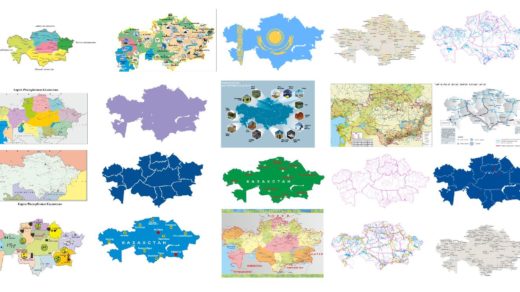 Карты Казахстана в векторе, различные виды [18шт,CDR]
