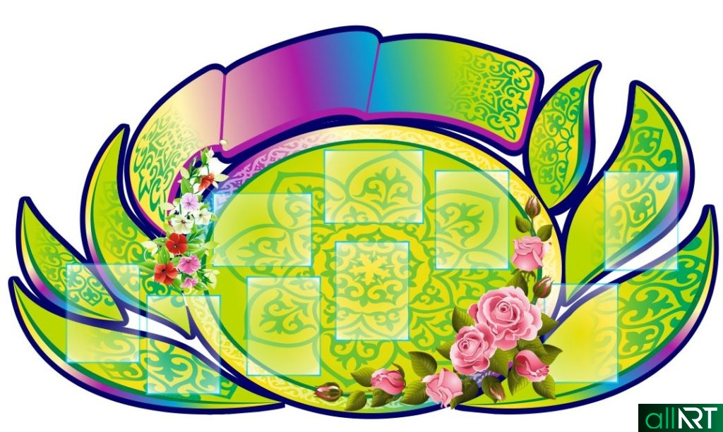 Стенд в виде цветка с казахским орнаментом в векторе [CDR]