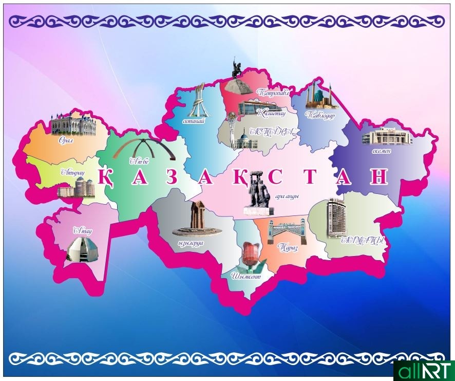 Карта Казахстана с достопримечательностями городов [CDR]
