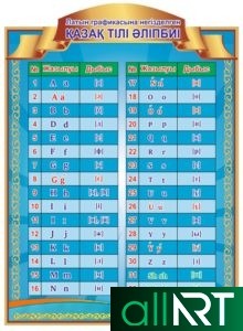 Стенд латинский алфавит, латиница казахская, латиница на казахском в векторе [CDR]