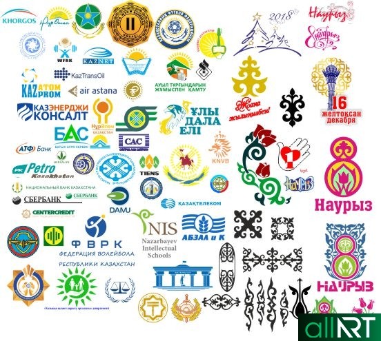 Логотипы, наурыз, текст 8 марта, логотипы банки, нефтяные компании, значок ру, родство [CDR]