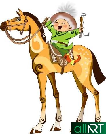 Персонаж, мальчик на коне в векторе [CDR]