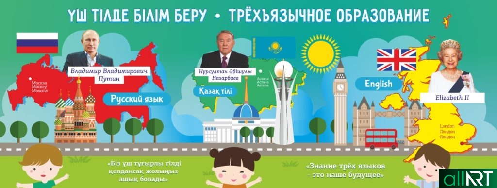 Стенд , Баннер трехъязычие в Казахстане, трехъязычие в школах РК [CDR]