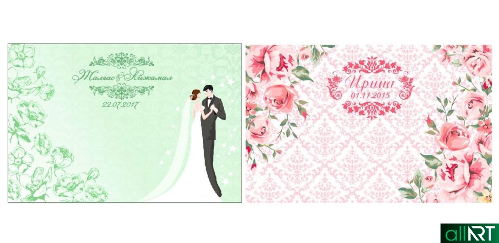 Два свадебных баннера в розовом и бирюзовом стиле с розами в векторе [CDR]