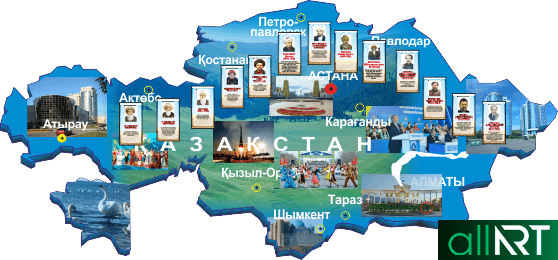 Объемная карта Казахстана в векторе с личностями [CDR]