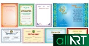 Грамота и сертификат, билет, с казахскими орнаментами в векторе [CDR]