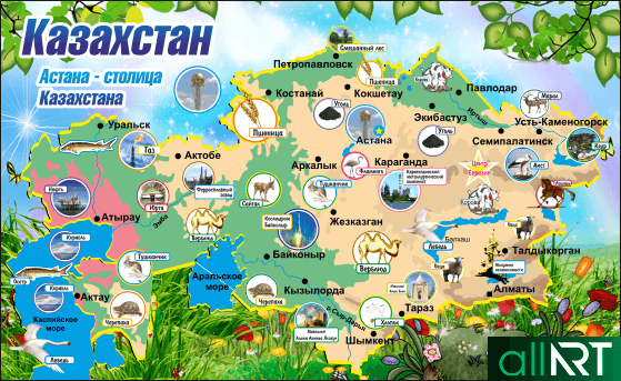 Карта Казахстана в векторе с рисунками [CDR]