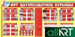 Стенд Пожарная безопасность 2,4х1,2 м на казахском в векторе [CDR]