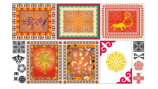 Казахские орнаменты с петроглифами, наскальные рисунки Казахстана, пещерная живопись [CDR]