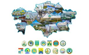Карта Казахстана с областными логотипами [CDR]