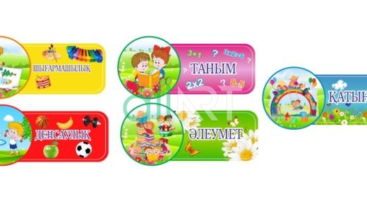 Модульный Стенд для садика ШЫҒАРМАШЫЛЫҚ, ТАНЫМ, ҚАТЫНАС, ДЕНСАУЛЫҚ, ӘЛЕУМЕТ [CDR]