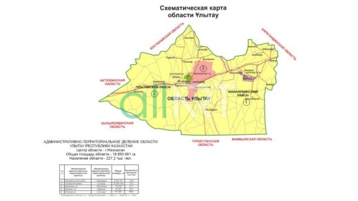 Схематическая карта области Ұлытау в векторе [CDR]
