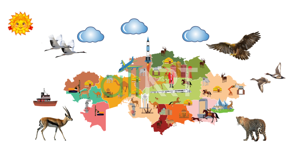 Балабақшаға арналған жануарлармен Қазақстан Картасы, Карта Казахстана с животными для детского сада [CDR]