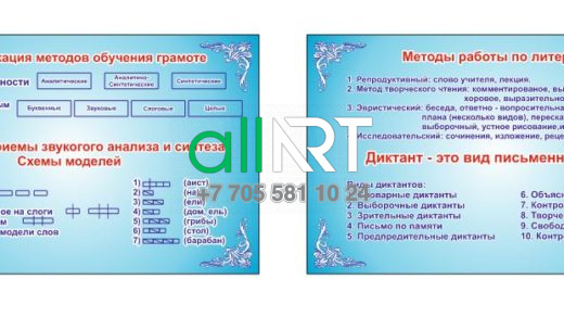 Стенд для кабинета русского языка и литературы, классификация методов обучения грамоте, основные приемы звукового анализа и синтеза, схемы моделей, методы работы по литературе,диктант [CDR]